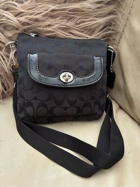 Coach Black Signature Canvas Crossbody with Turn-Lock Flap